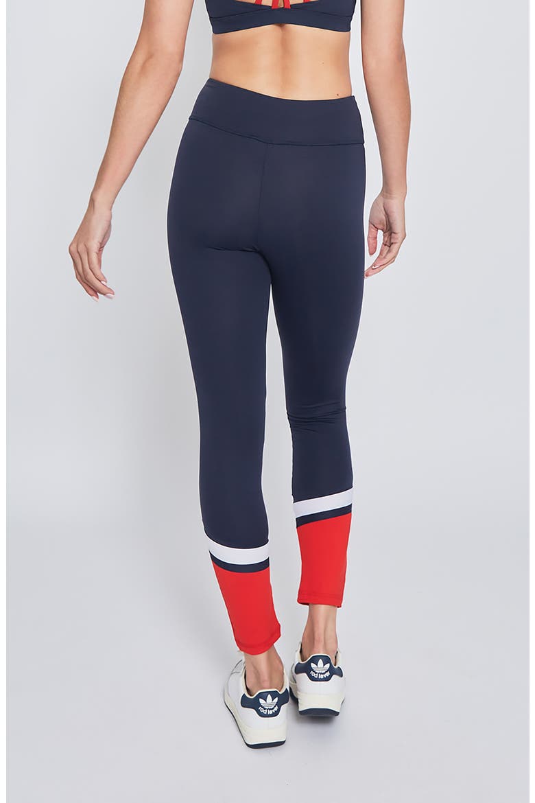 PERFORMANCE LEGGING, Alternate, color, NAVY W/ RED AND WHITE TRIM