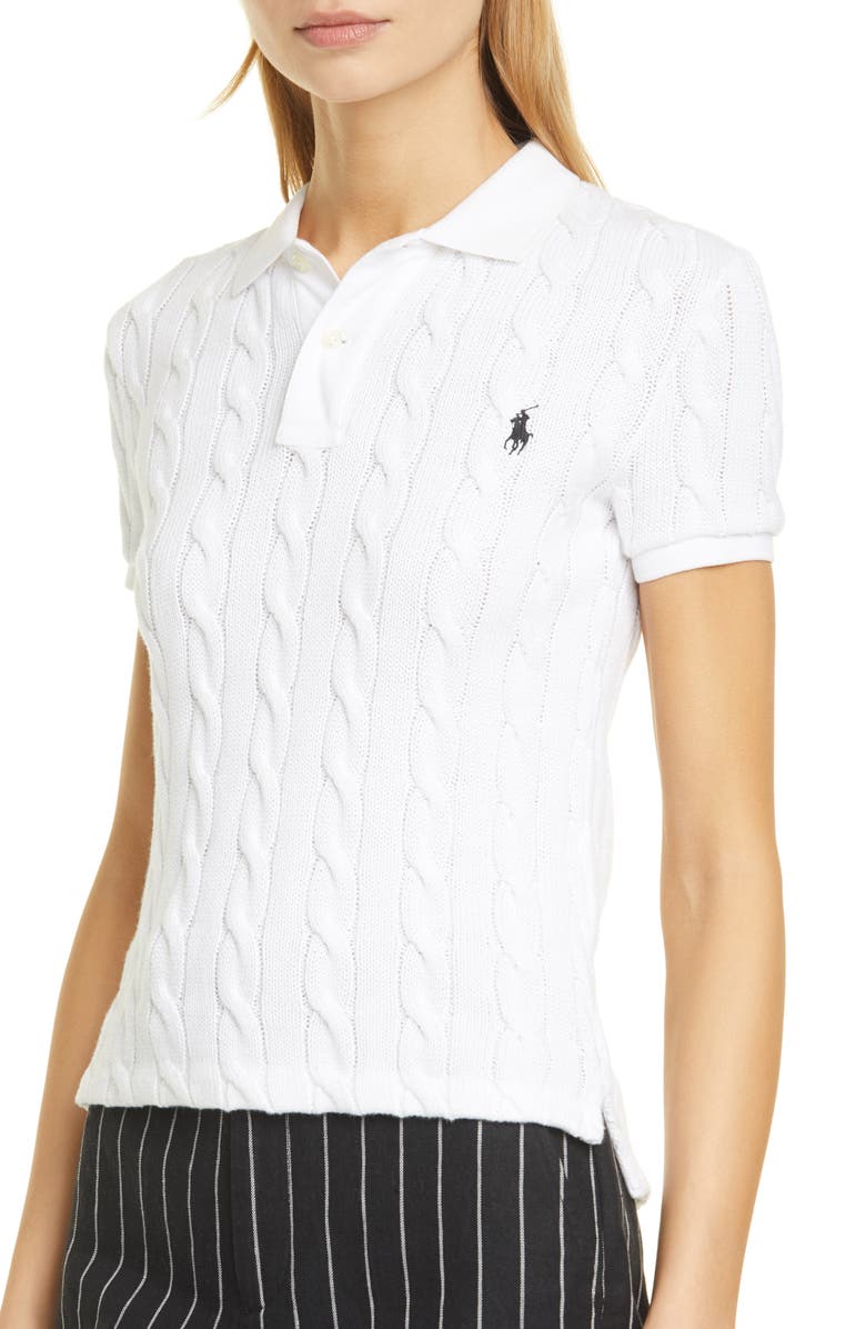 Polo Ralph Lauren Skinny Fit Cable Cotton Polo Sweater, Alternate, color, 