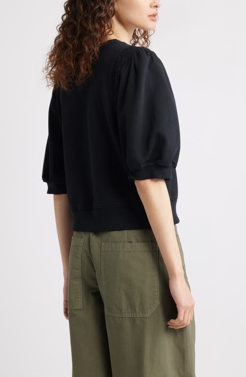 Shop Treasure & Bond Lace Inset Puff Sleeve Crop Sweatshirt In Black