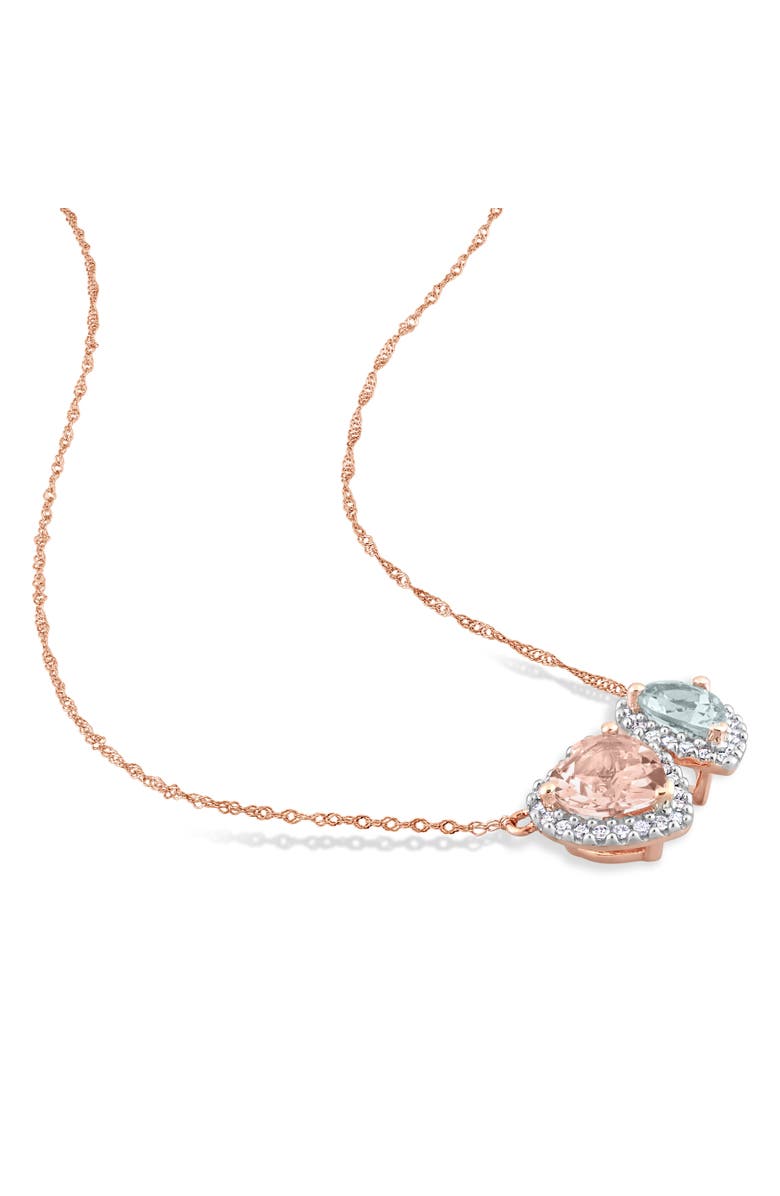 Julianna B. Morganite Aquamarine Diamond Heart Necklace 10k, Alternate, color, Rose Gold