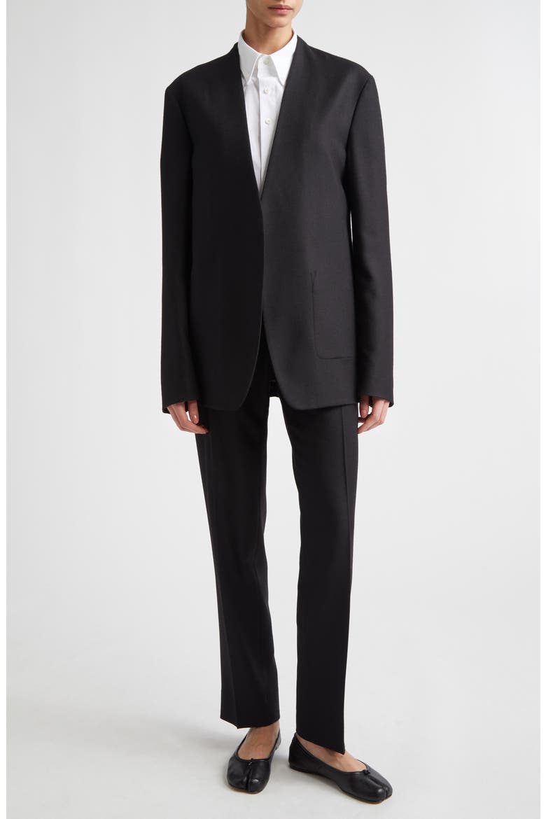 Straight Leg Virgin Wool Flannel Trousers, Alternate, color, BLACK