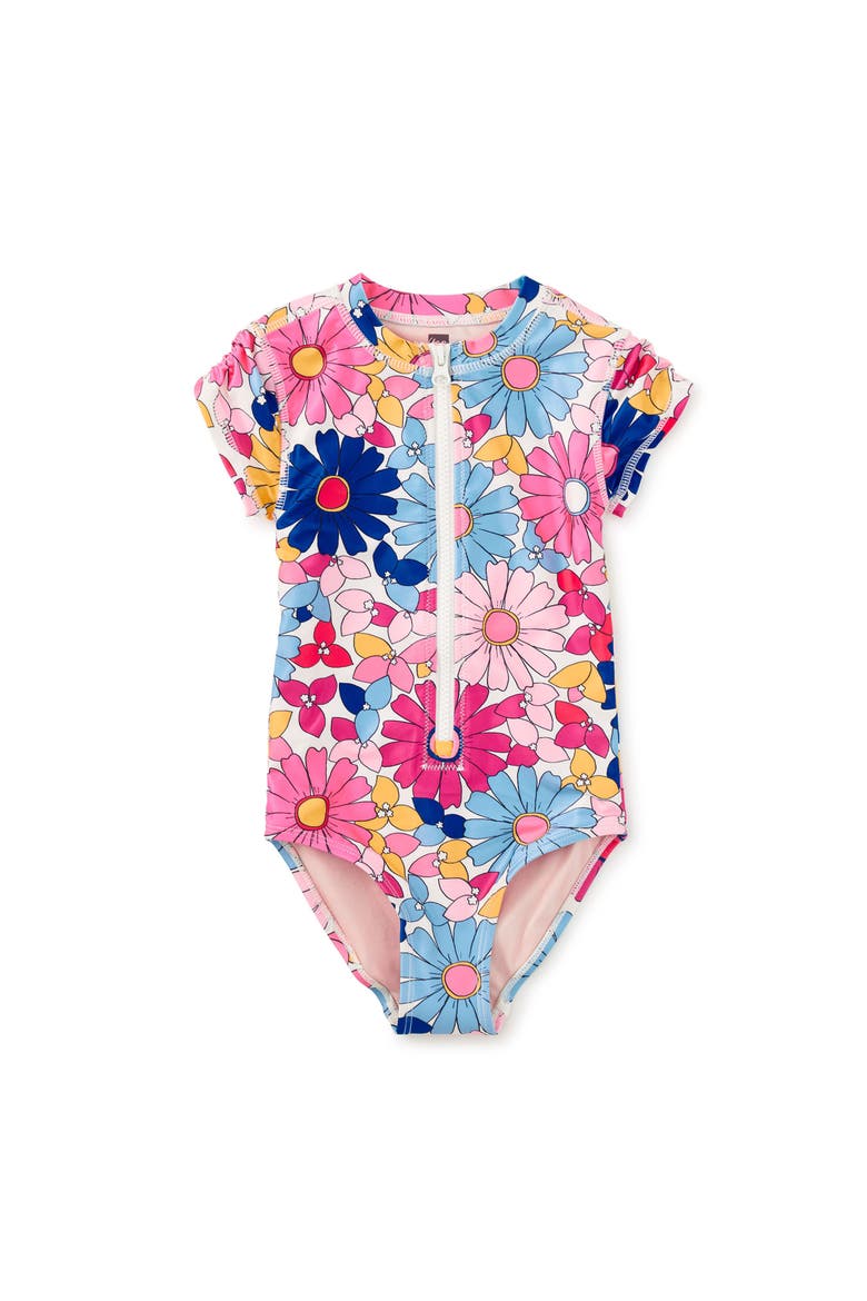 Rash Guard One-Piece Swimsuit, Main, color, Daisy Deluxe