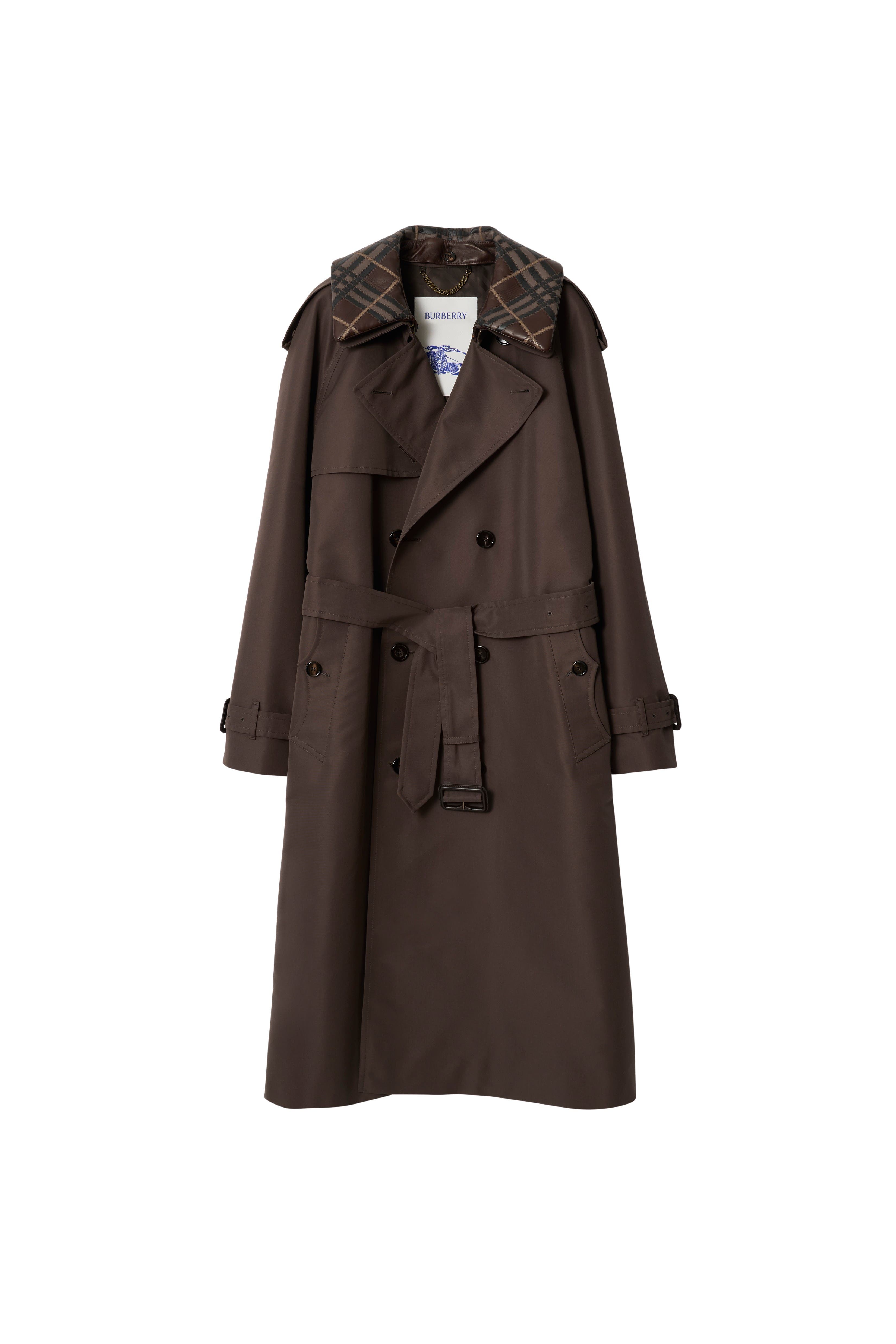 Long Check Collar Silk Cotton Trench Coat - image 2