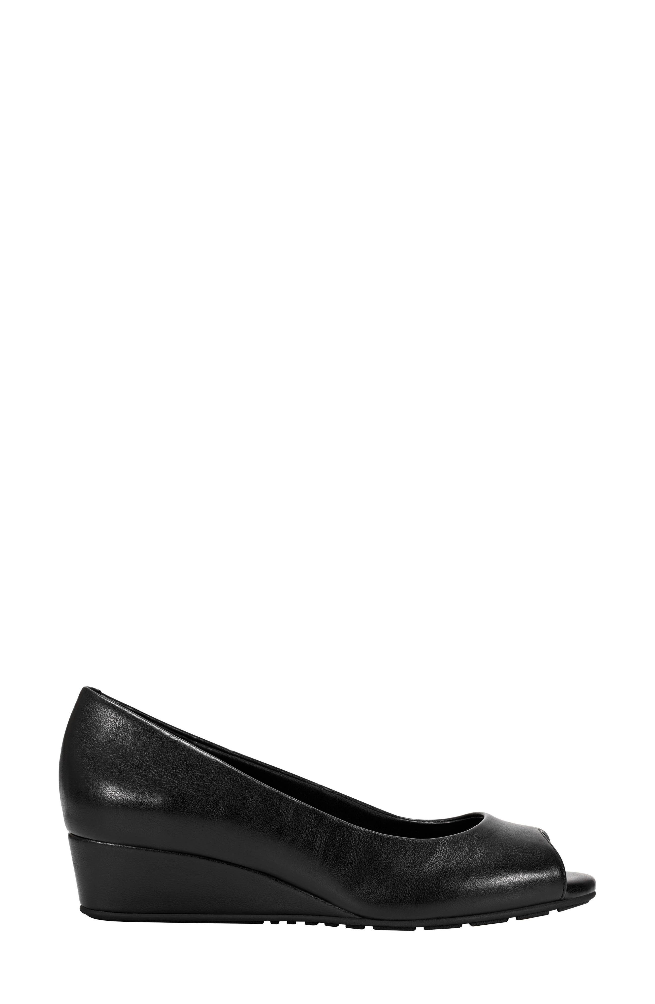 Peep Toe Wedge Pump, Alternate, color, BLACK SMOOTH