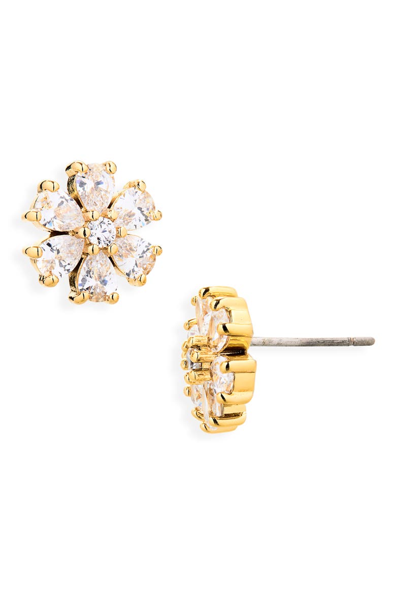 floral stud earrings, Alternate, color, CLEAR/ GOLD