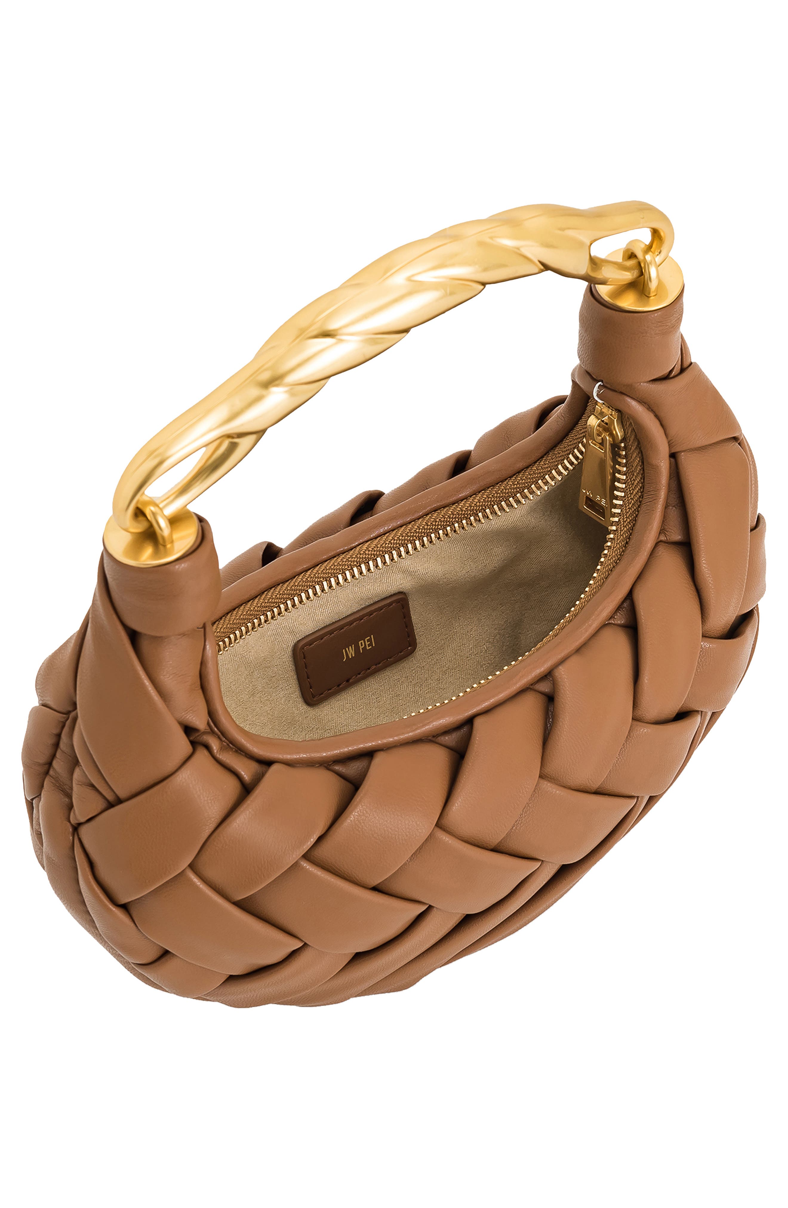 JW PEI Orla Woven Faux Leather Clutch, Alternate, color, Brown Leather With Gold