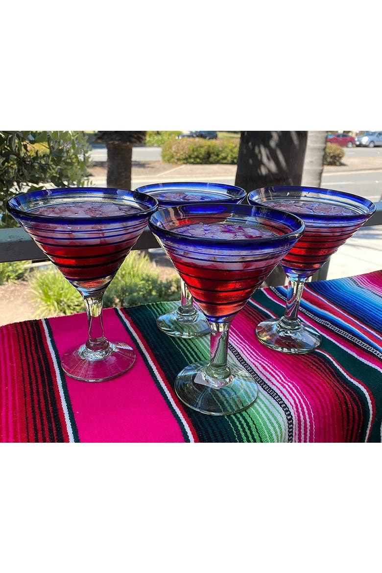 Spiral Design Modern Margarita Glasses - Set of 4, Alternate, color, Cobalt Blue