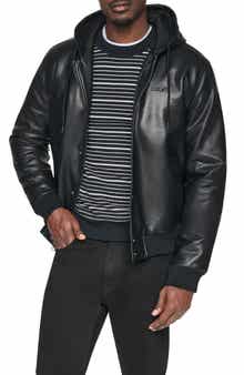 Faux Leather Hooded Bomber Jacket