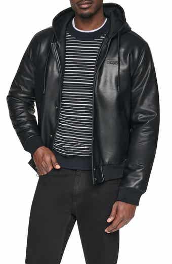 Faux Leather Hooded Bomber Jacket
