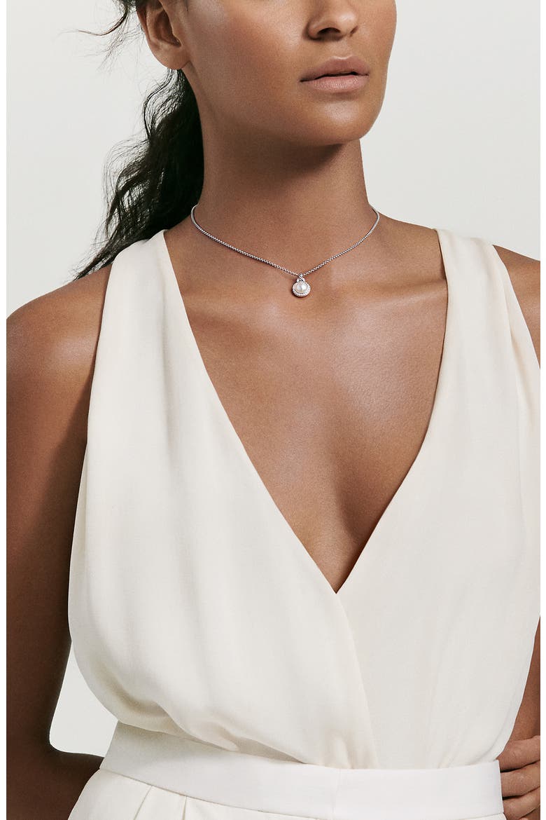 Albion Petite Cerise Pendant Necklace with Pearl and Diamonds, Alternate, color, SILVER/ PEARL