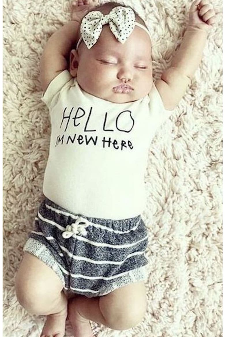 Hello, I'm New Here Organic Cotton Bodysuit, Alternate, color, NATURAL