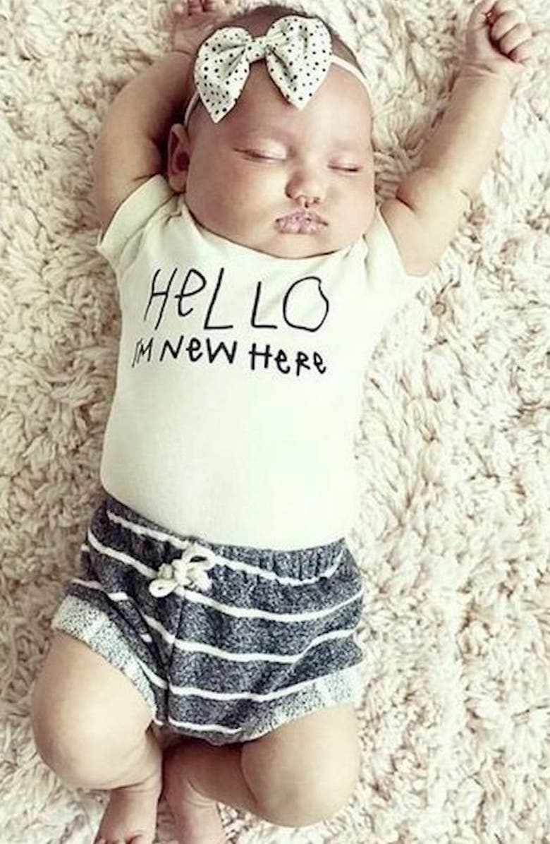 Tenth & Pine Hello, I'm New Here Organic Cotton Bodysuit, Alternate, color, 