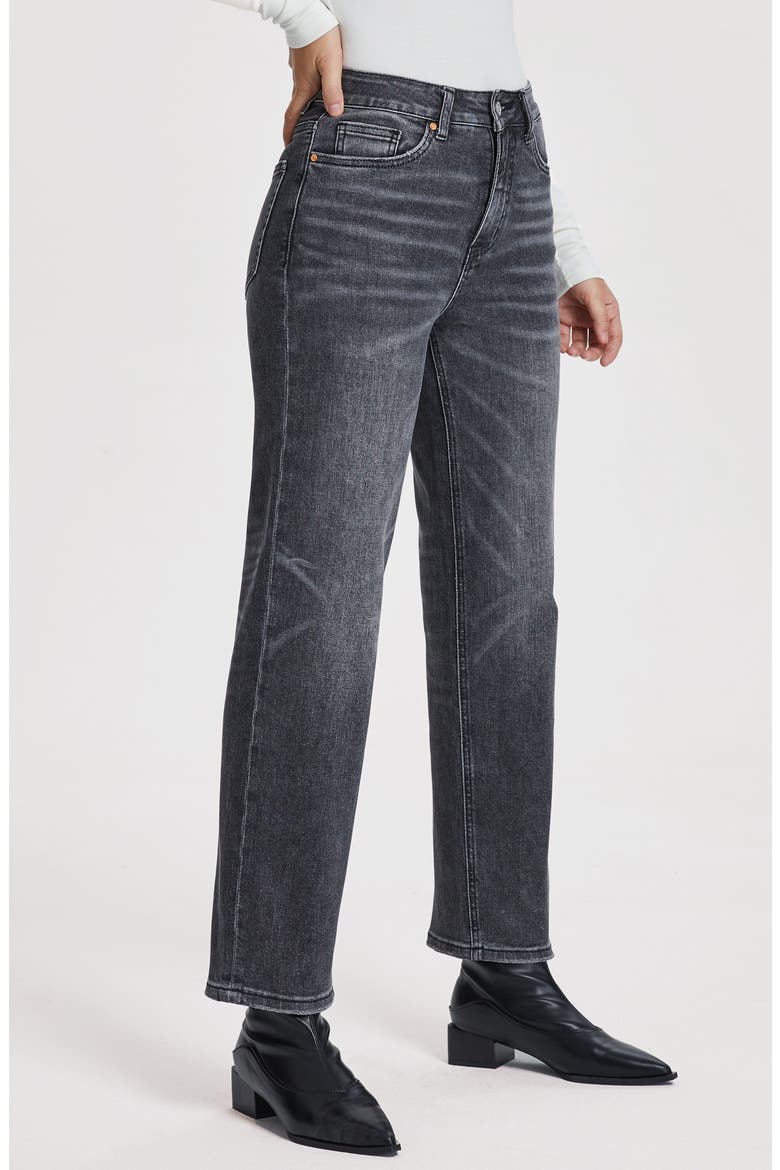 High Waist Straight Leg Jeans, Alternate, color, BLACK STONE
