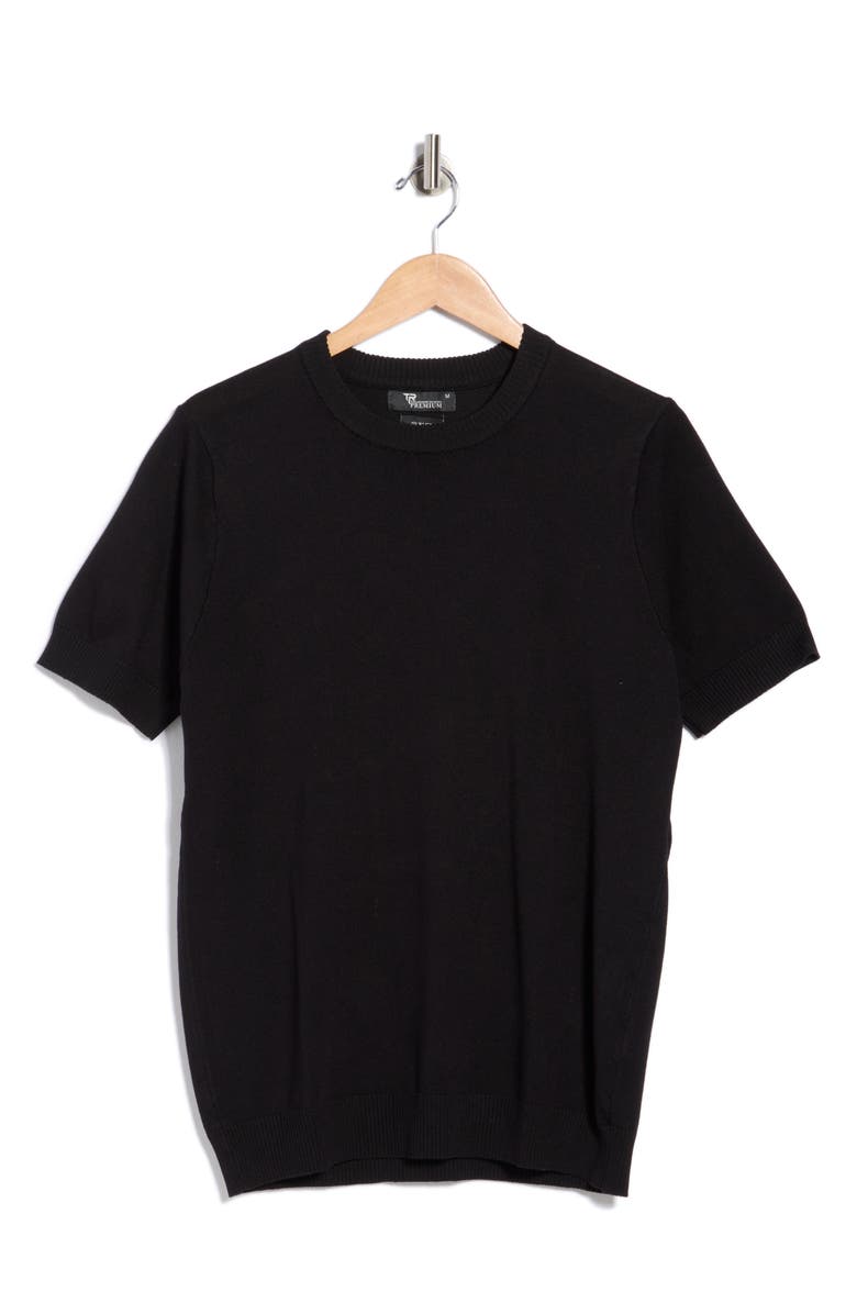 T.R. PREMIUM Short Sleeve Knit Sweater, Alternate, color, Black