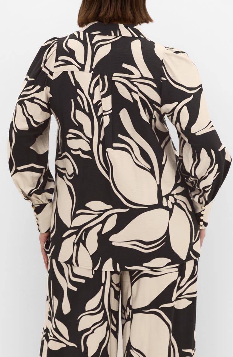 City Chic Rosabella Floral Button-Up Shirt, Alternate, color, Mono Print