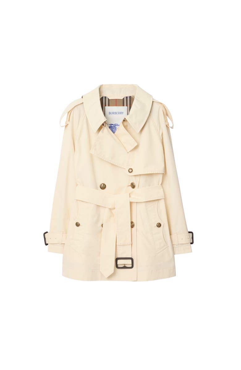 Burberry Short Lightweight Cotton Fitzrovia Trench Coat, Alternate, color, Ceramic White