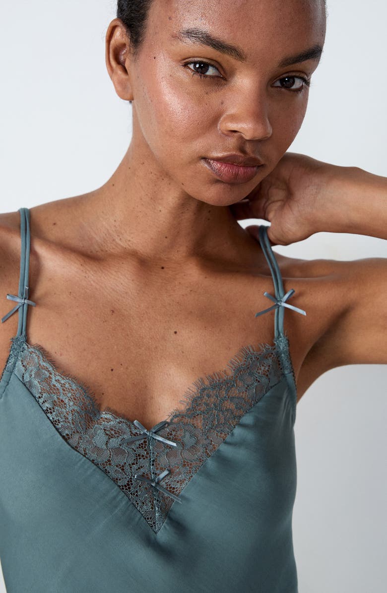 Etam Brillanc Nuisette Lace Trim Satin Chemise, Alternate, color, 