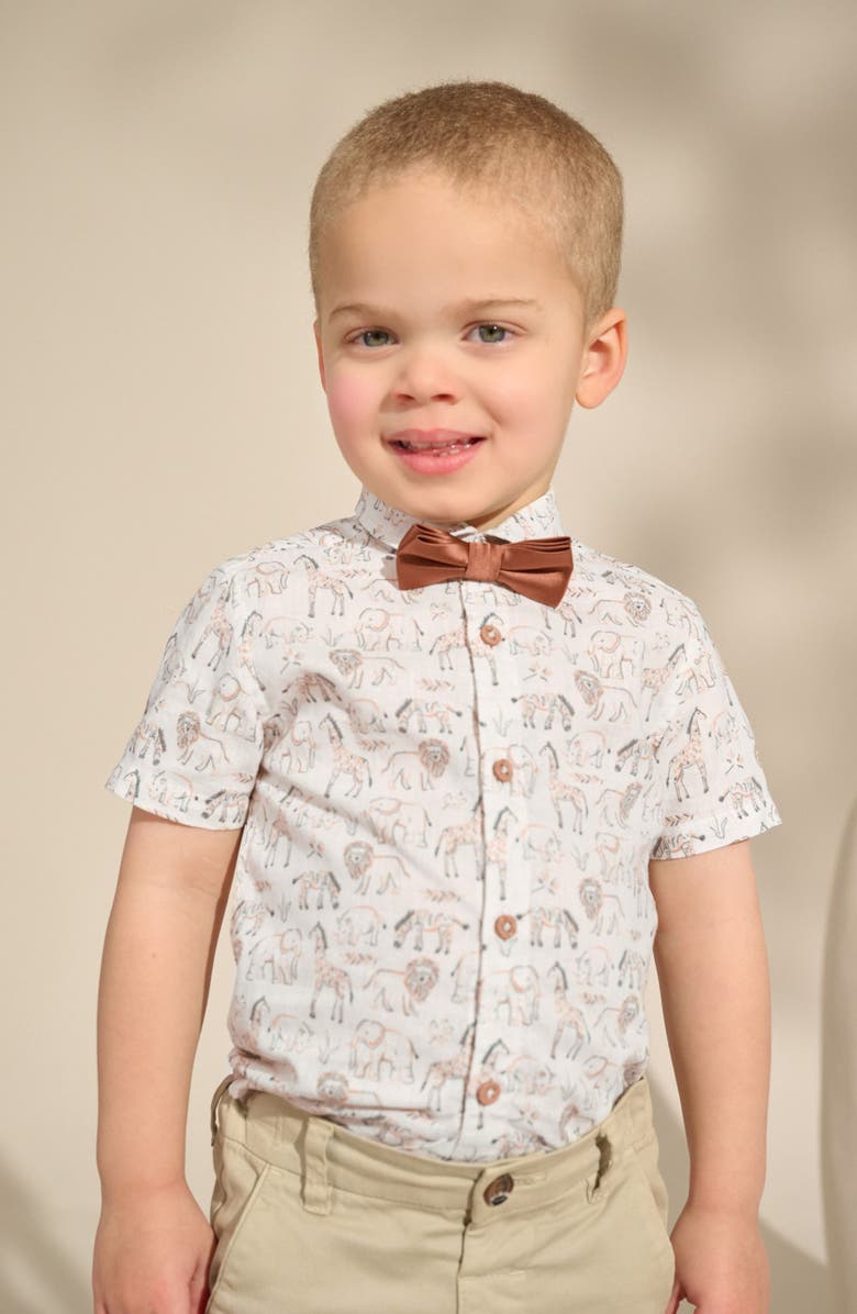 NEXT Kids' Safari Button-Up Shirt & Bow Tie Set, Alternate, color, Neutral