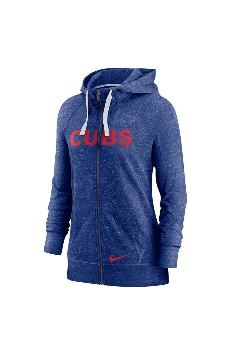 Nike Women's Nike Heathered Royal Chicago Cubs Wordmark Gym Vintage Raglan Full-Zip Hoodie, Alternate, color, Heather Royal