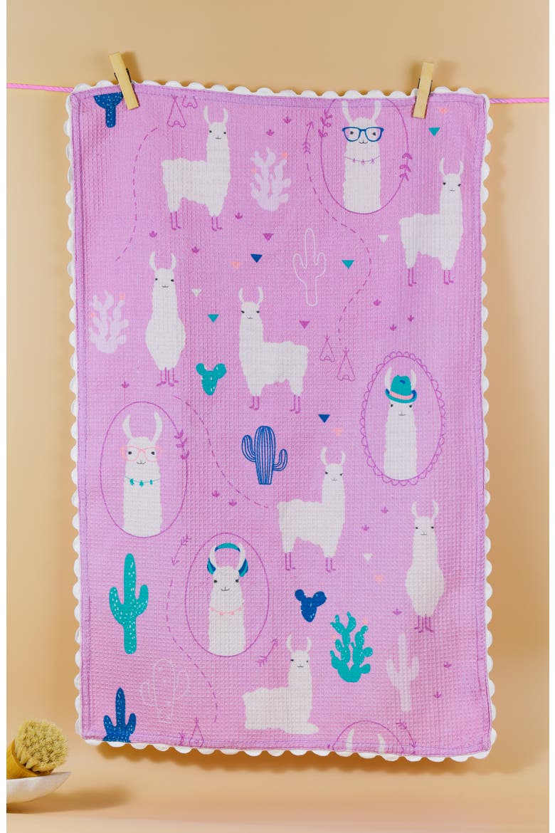 The Llamaste Artisan Set of 3 Cotton Kitchen Towels, Alternate, color, PINK/ BLUE/ WHITE