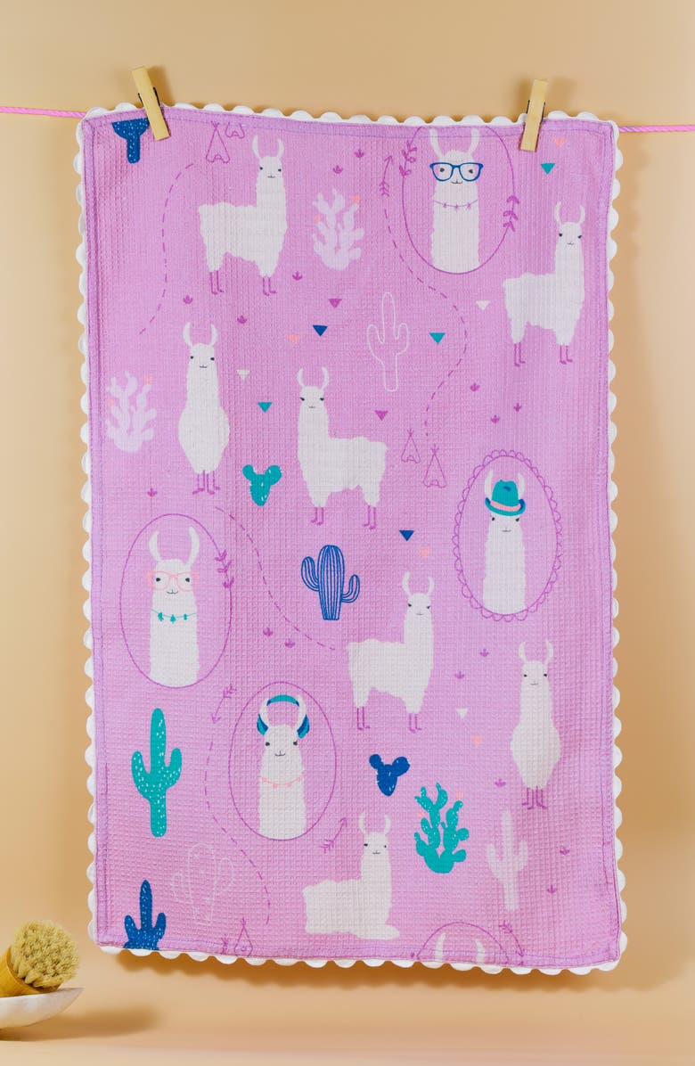 Tiramisu The Llamaste Artisan Set of 3 Cotton Kitchen Towels, Alternate, color, Pink/ Blue/ White