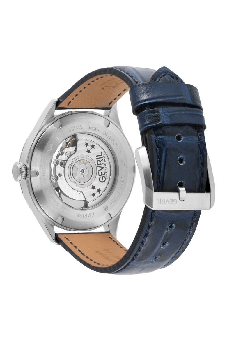Empire Automatic Croc Embossed Leather Strap Watch, 40mm, Alternate, color, BLUE