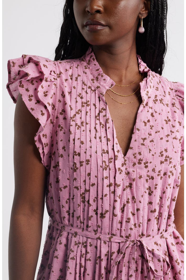 Ruffle Tie Waist Midi Dress, Alternate, color, PURPLE- BROWN JANET DITSY