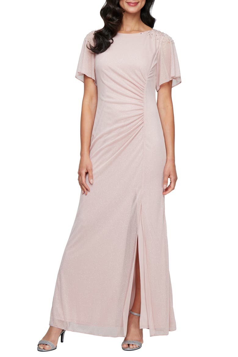 Sparkle Embellished Shoulder Gown, Main, color, BLUSH