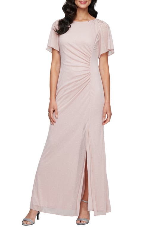 Sl Fashions Sparkle Embellished Shoulder Gown In Blush