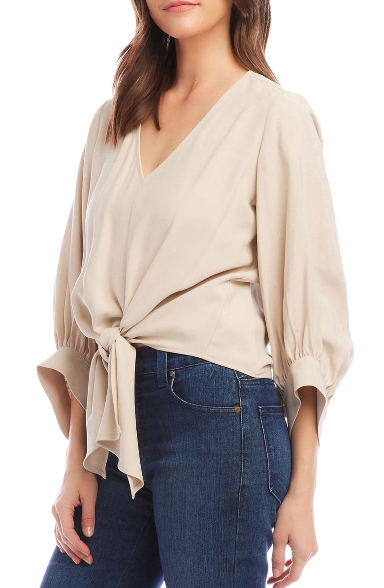 Karen Kane Tie Front Top, Alternate, color, Ecru