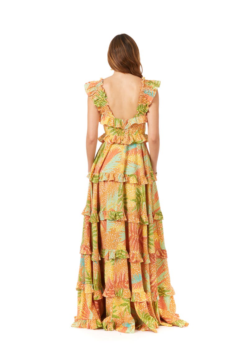 Ruffle Printed Gown with Straps, Alternate, color, YellowPrint