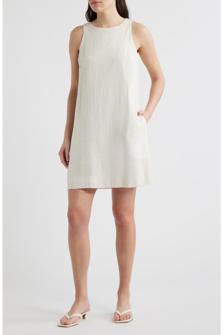 Stripe A-Line Linen Blend Minidress, Main, color, IVORY/ YELLOW