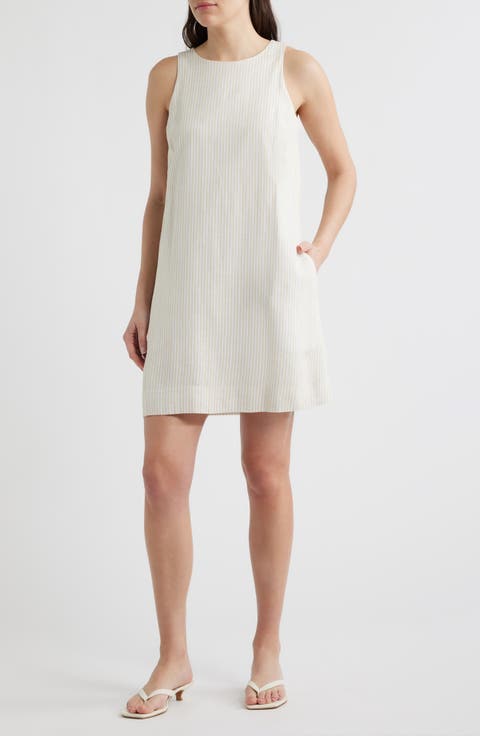 Stripe A-Line Linen Blend Minidress