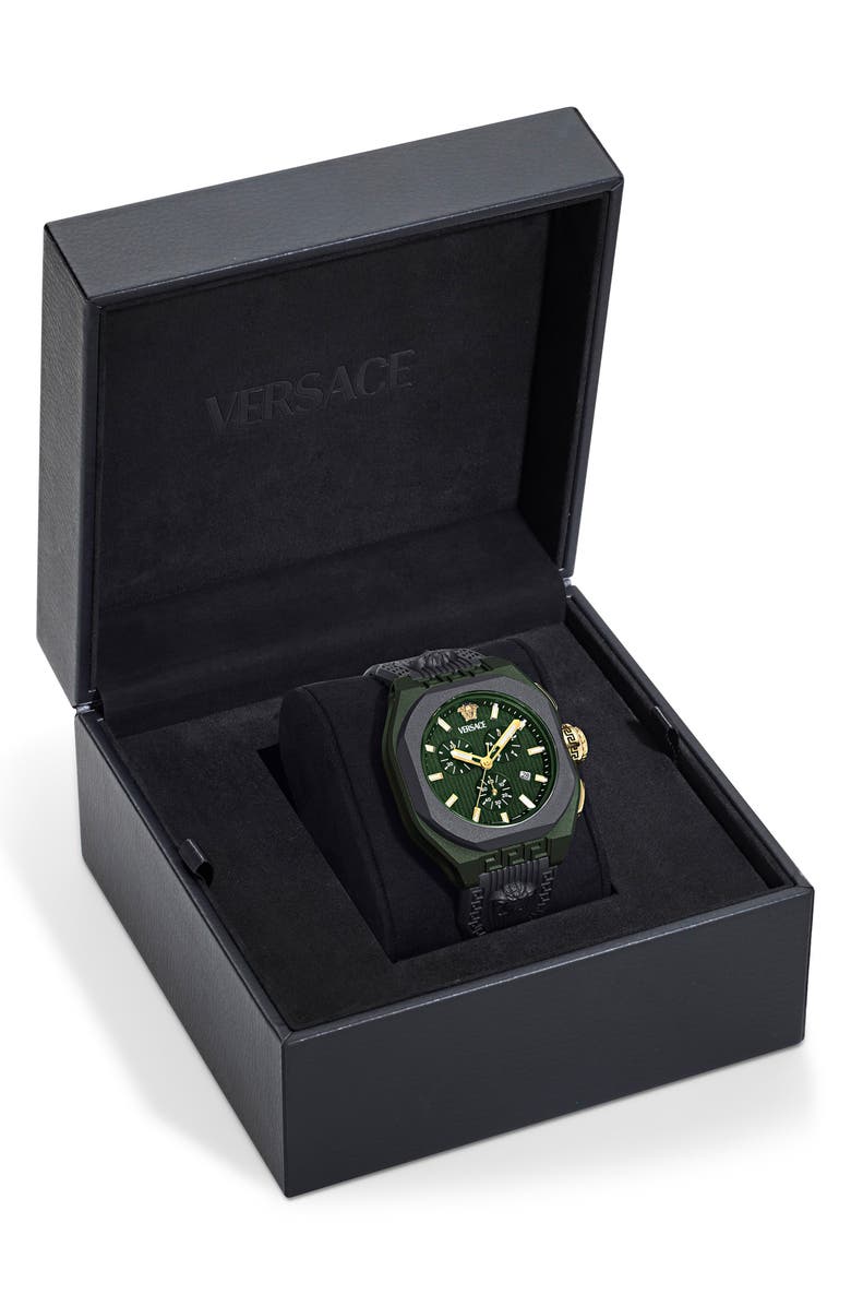 Versace V-Legend Chronograph Ceramic Strap Watch, 44mm, Alternate, color, Green/ Black