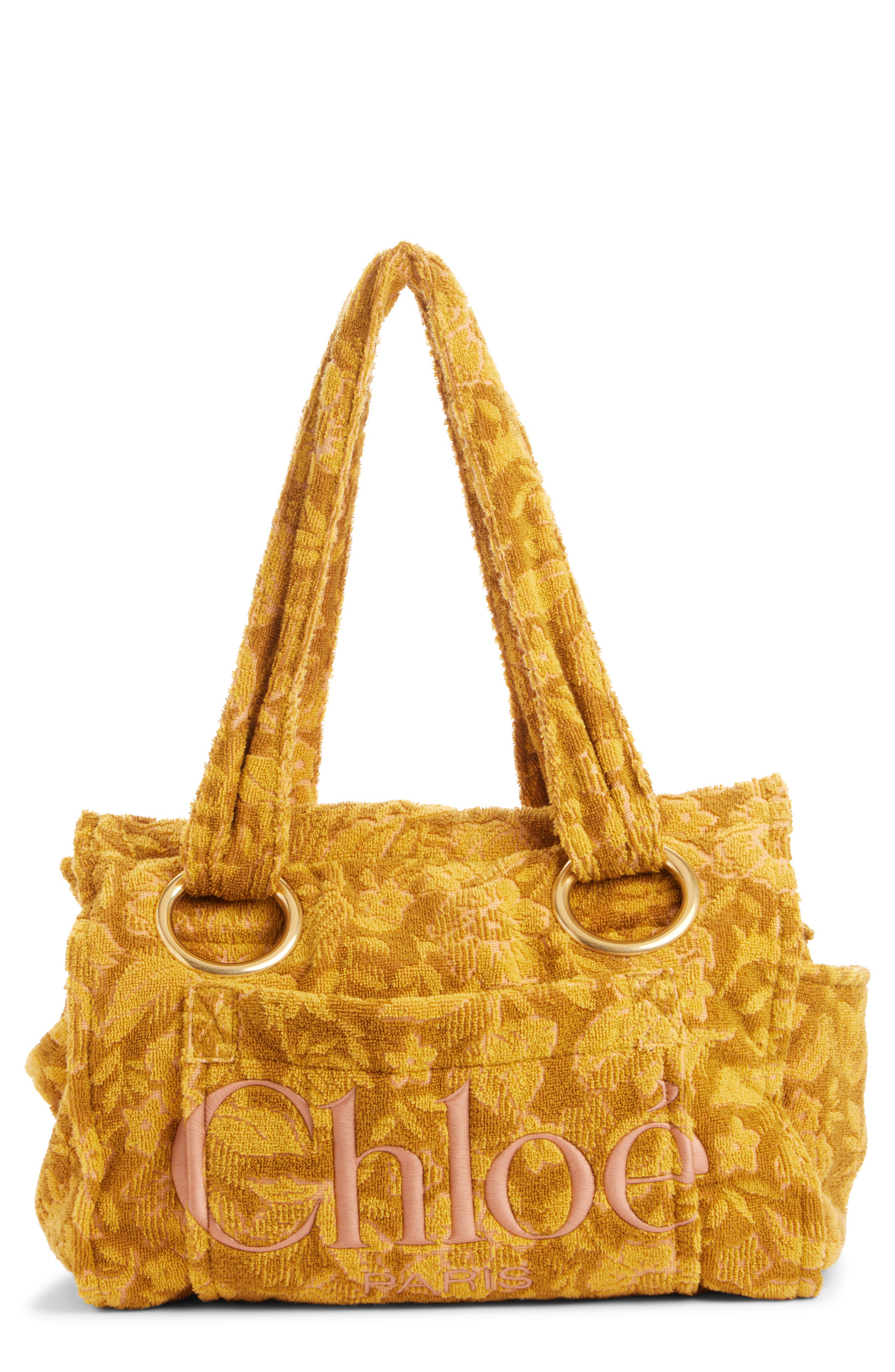 Chloé Large Plage Terry Cloth Tote, Main, color, Gold Khaki