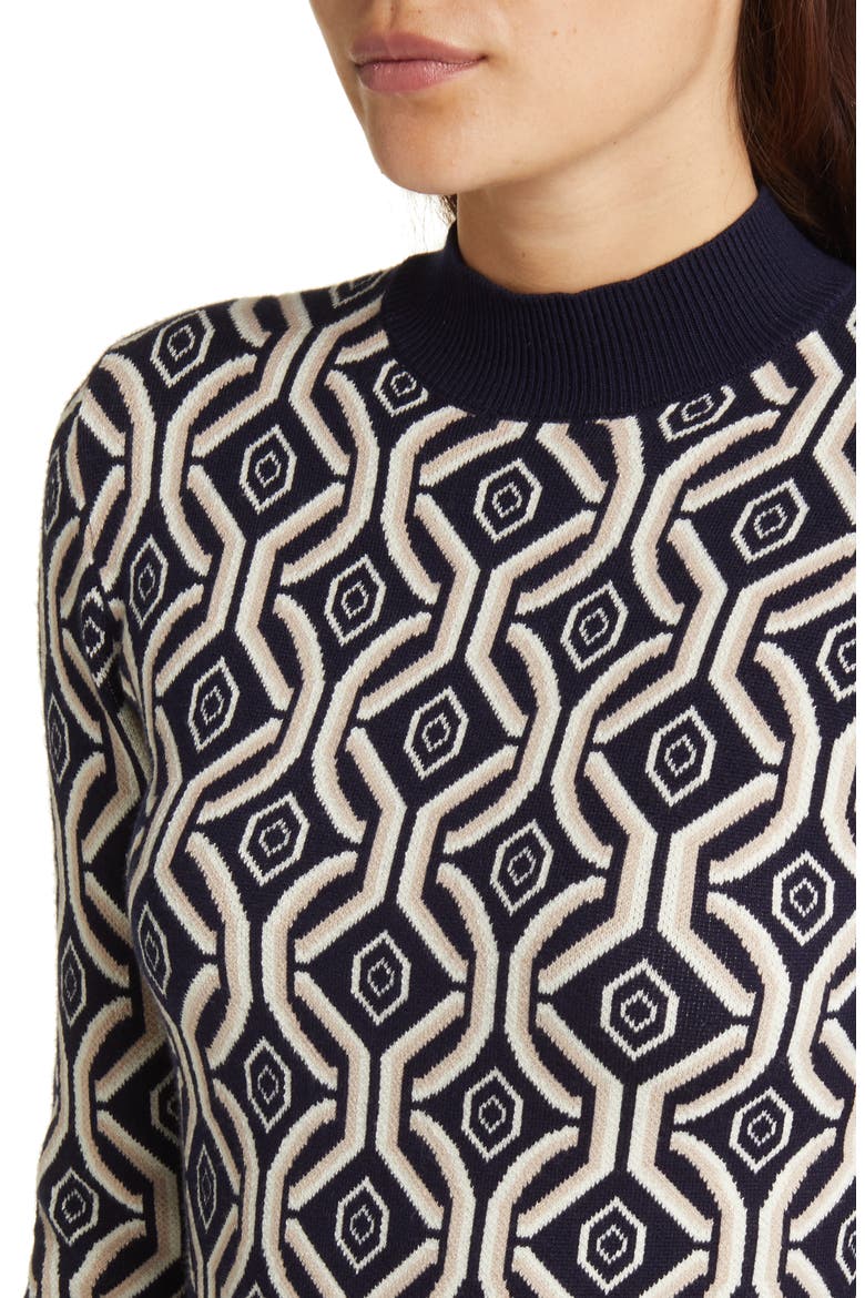 Long Sleeve Jacquard Mini Sweater Dress, Alternate, color, NAVY MULTI
