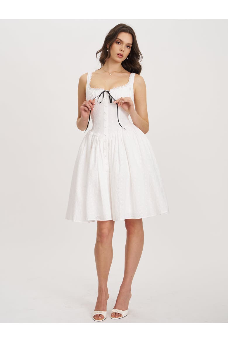 Madison Cotton Eyelet Square Neck Midi Dress, Alternate, color, White