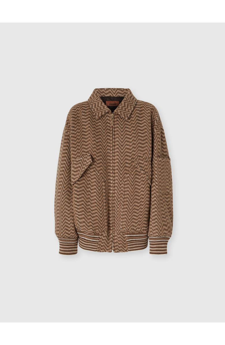 Missoni Bomber Jacket With Irregular Chevron Pattern, Main, color, Beige