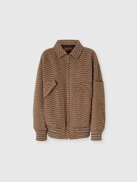 Bomber Jacket With Irregular Chevron Pattern