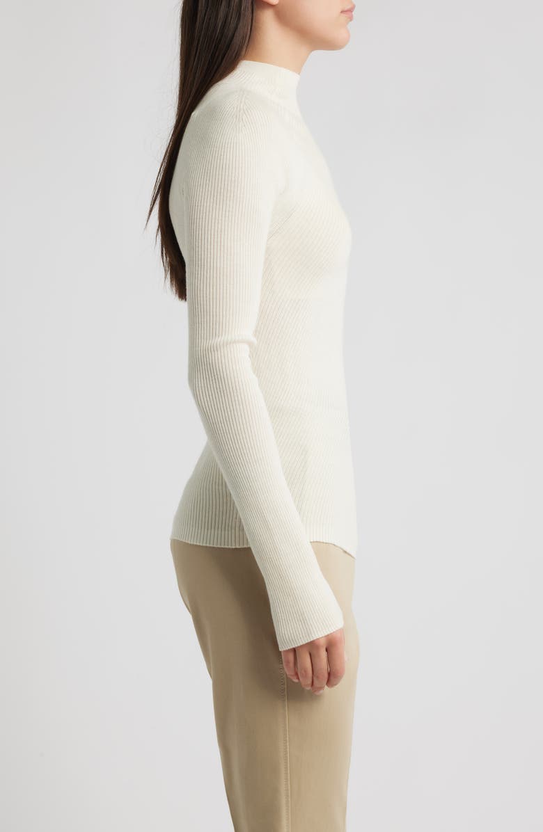 BOSS Foliora Virgin Wool Rib Funnel Neck Sweater, Alternate, color, Soft Cream