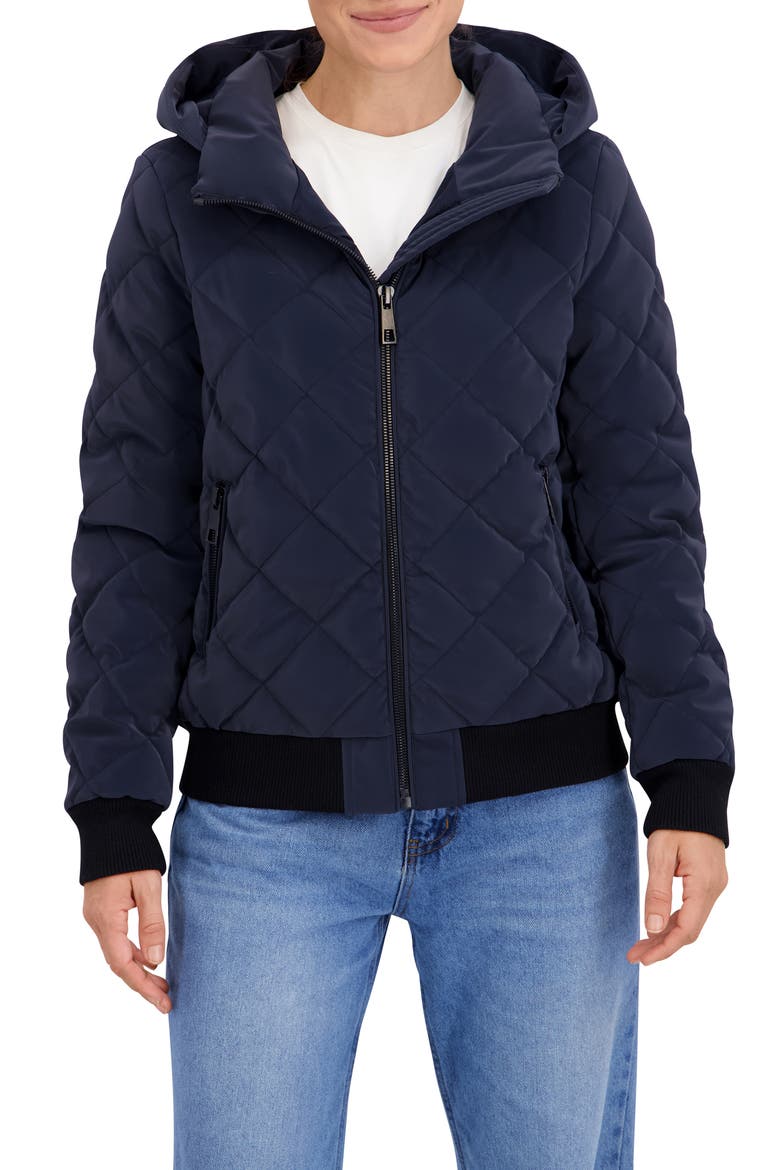 Quilted Hooded Bomber Jacket, Main, color, NAVY