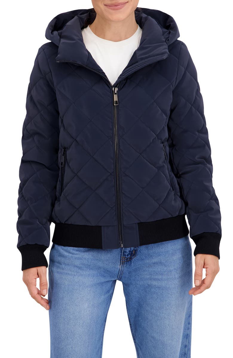 Ookie & Lala Quilted Hooded Bomber Jacket, Main, color, Navy