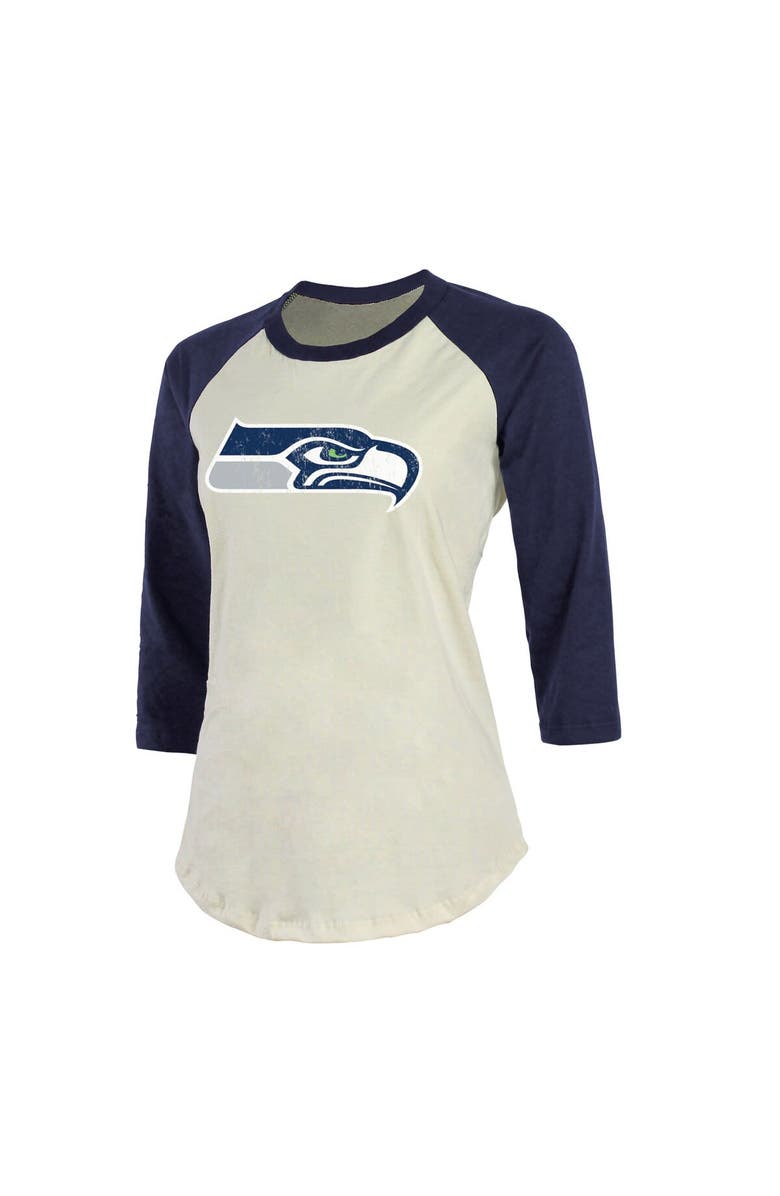 Majestic Threads Women's Fanatics Branded DK Metcalf Cream/Navy Seattle Seahawks Player Raglan Name & Number 3/4-Sleeve T-Shirt, Alternate, color, 