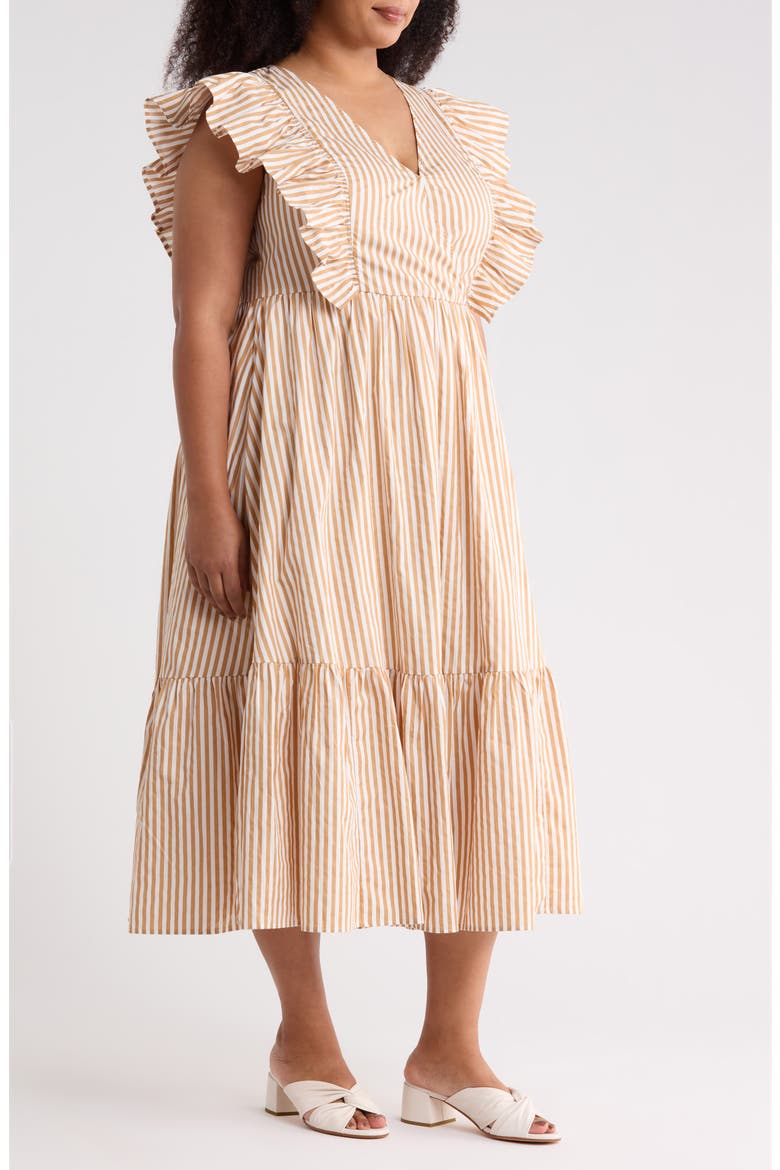 Luna Striped Fairness Midi Dress, Alternate, color, TAUPE-MULT
