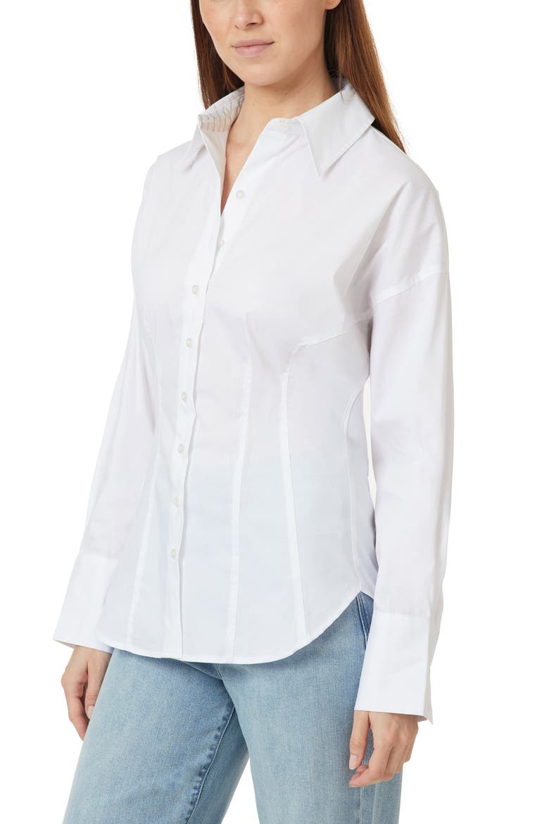 Fitted Cotton Blend Button-Up Shirt, Alternate, color, BRIGHT WHITE