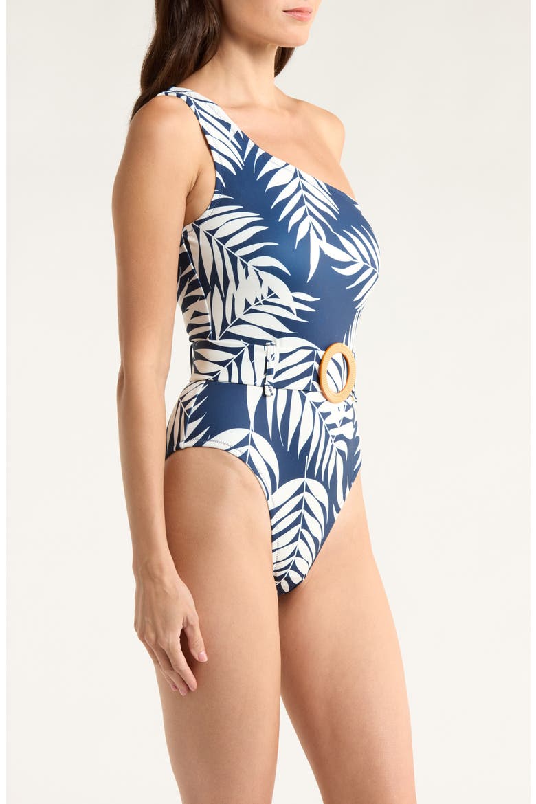 One-Shoulder O-Ring One-Piece Swimsuit, Alternate, color, NAVY PARADISE FOLIAGE