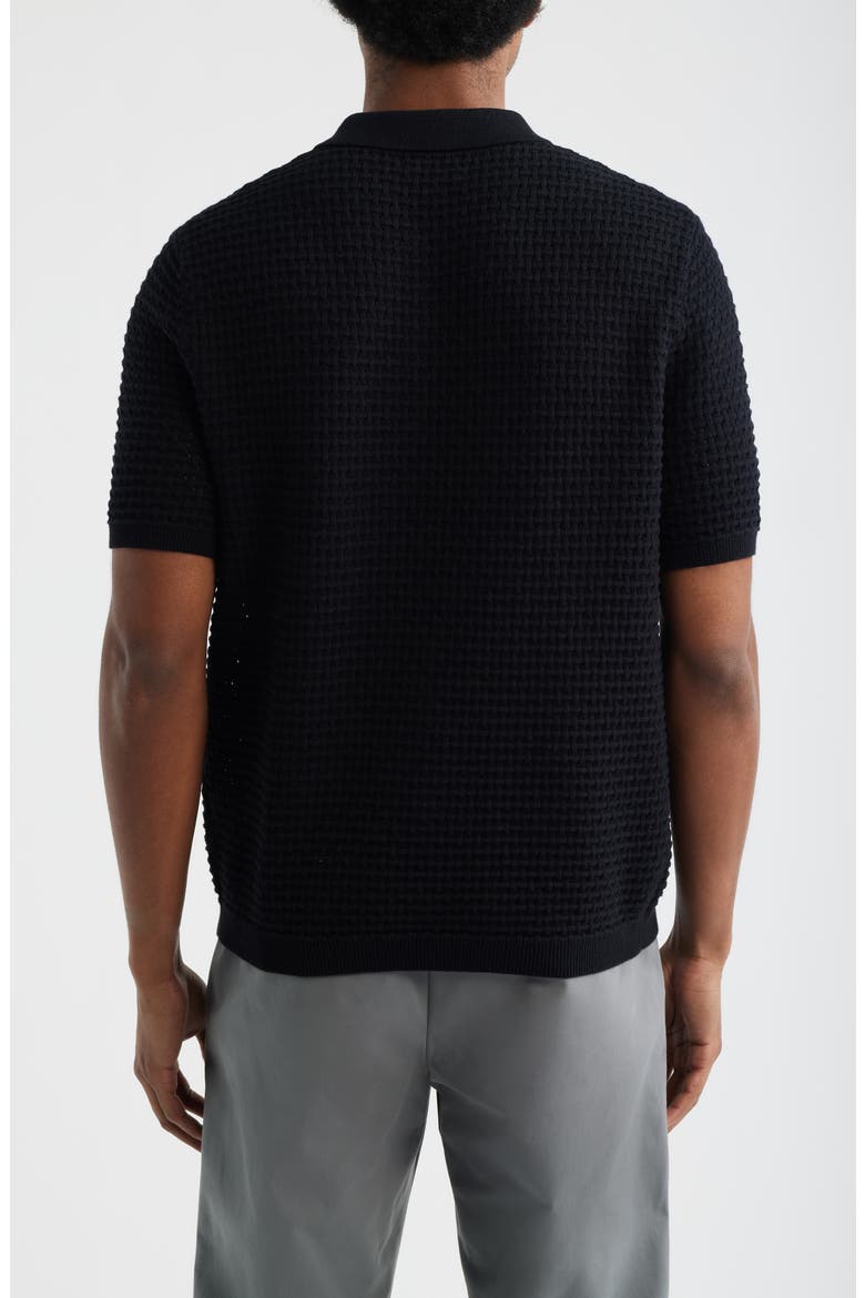 Texture Knit Polo Top, Alternate, color, BLACK