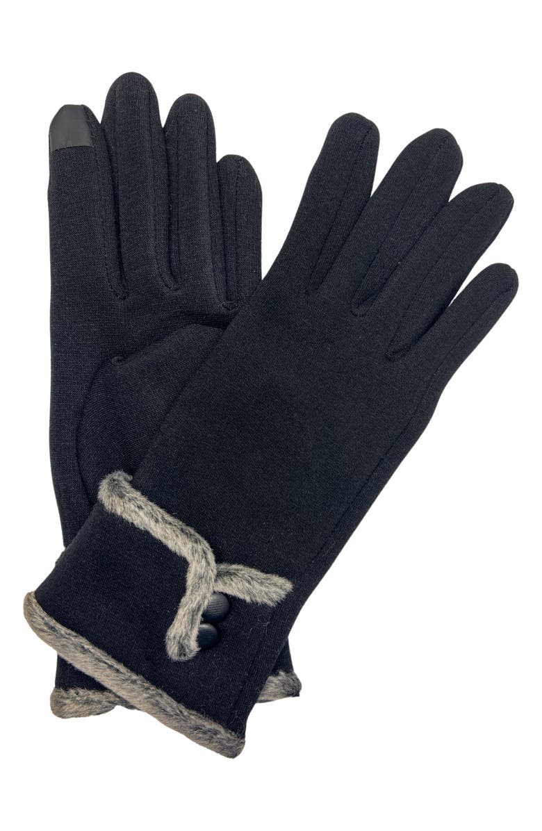 MARCUS ADLER Faux Fur Trim Fleece Touchscreen Gloves, Main, color, Black