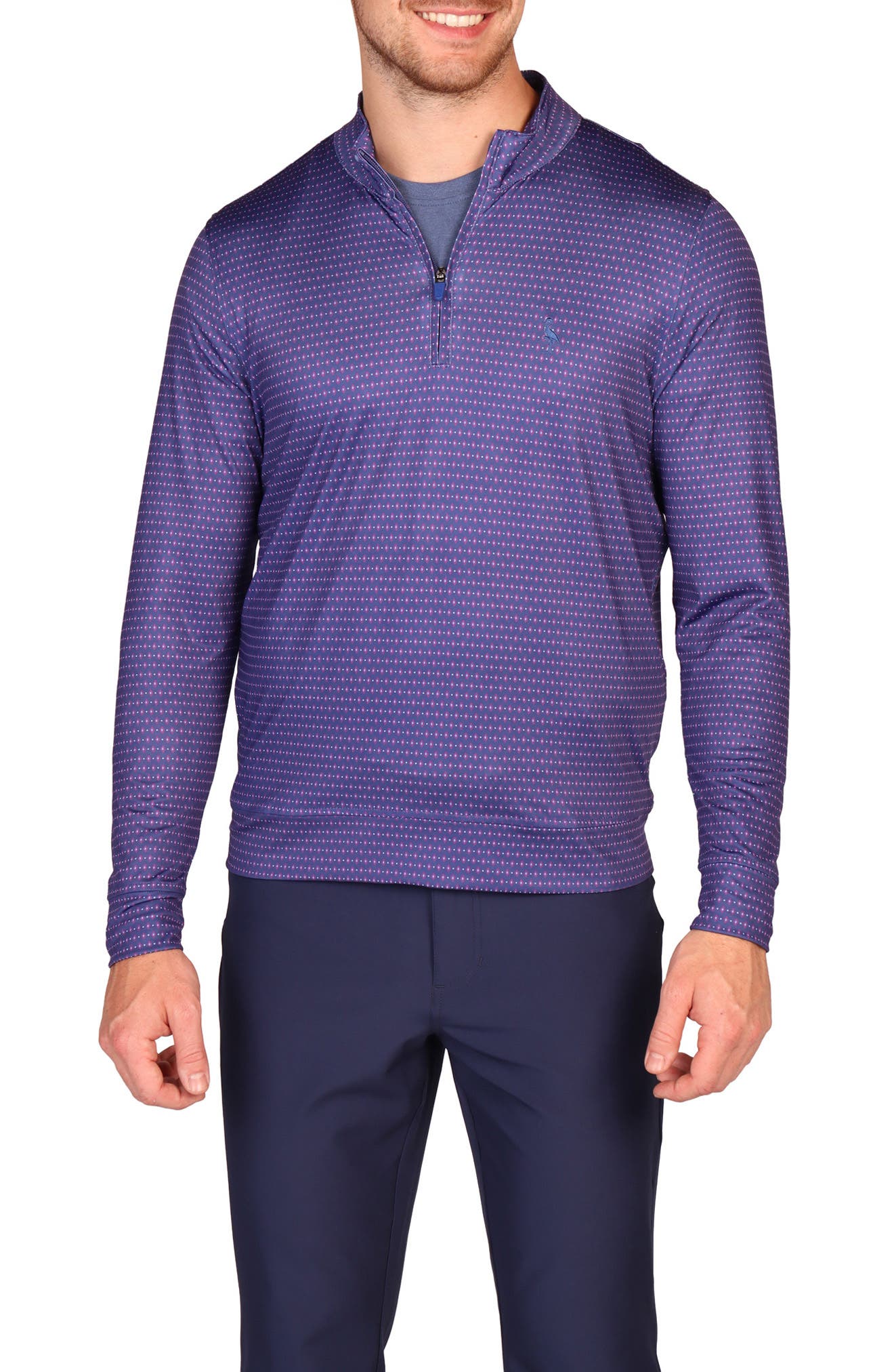TailorByrd Dot & Diamond Print Long Sleeve Performance Quarter Zip Polo