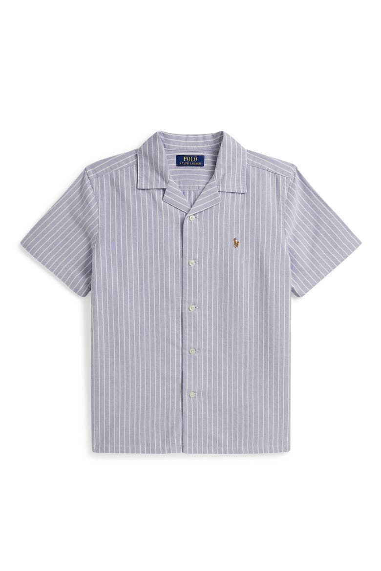 Kids' Short Sleeve Cotton Oxford Camp Shirt, Main, color, BLUE WHITE